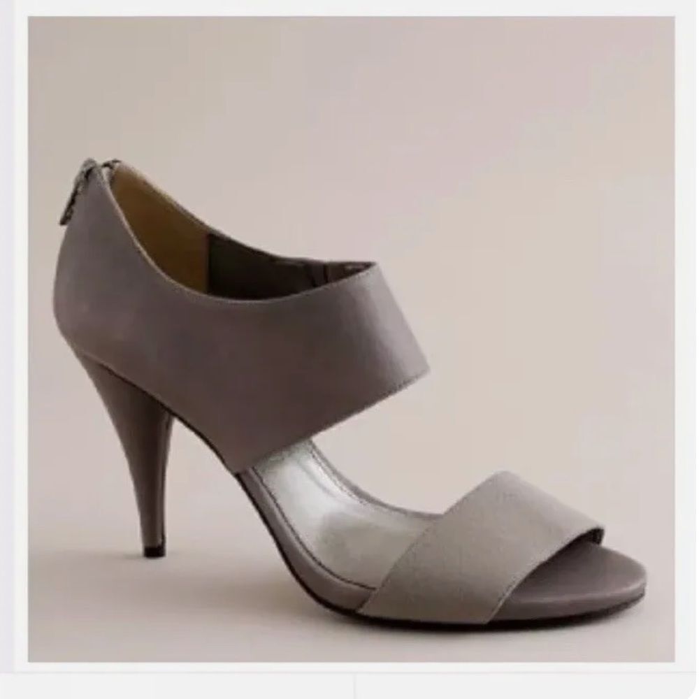 J. Crew Black Leather w/Gray Cross Band & Back Zip Heels